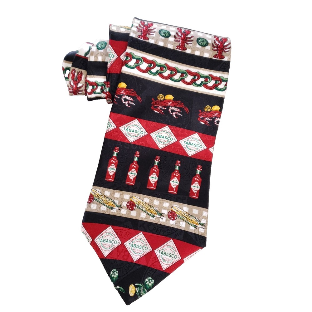 Tabasco Tie Novelty Food Print Necktie Red Black Lobster Crab Pepper Menswear